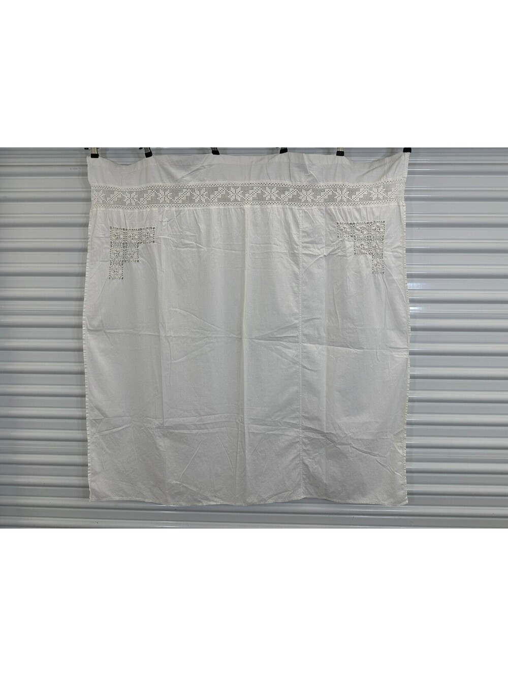 Vintage Off-White Cutwork Card Table Tablecloth Dresser Scarf Baby Sheet Topper